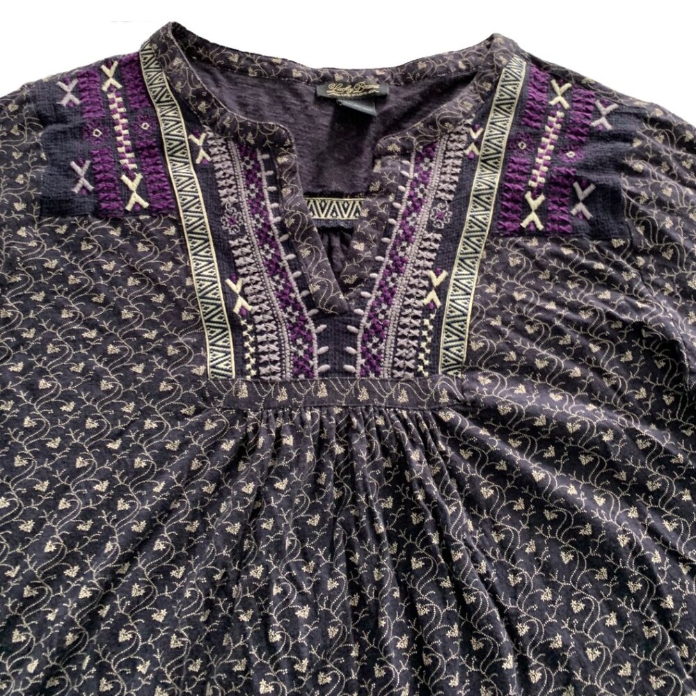 LUCKY BRAND Womens' Purple Embroidered Split Neck 3/4 Sleeve Peasant Top L - Picture 6 of 7
